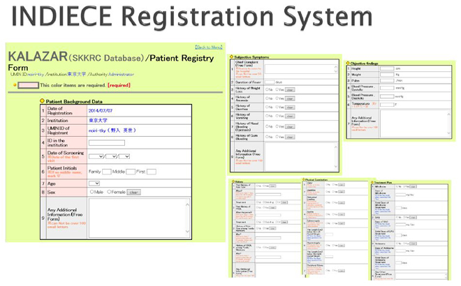 Kala-azar症例登録システムのWeb登録画面